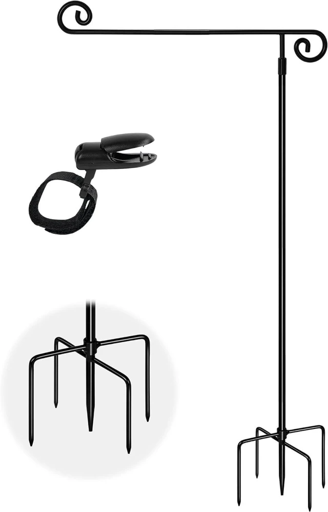 Main image of Garden Flag Holder with 5 Prong Base,Stable Design Garden Flag Stand for Outside,Spiral Design Yard Flags Holder with Clip for Porch Yard Decorations Outdoor