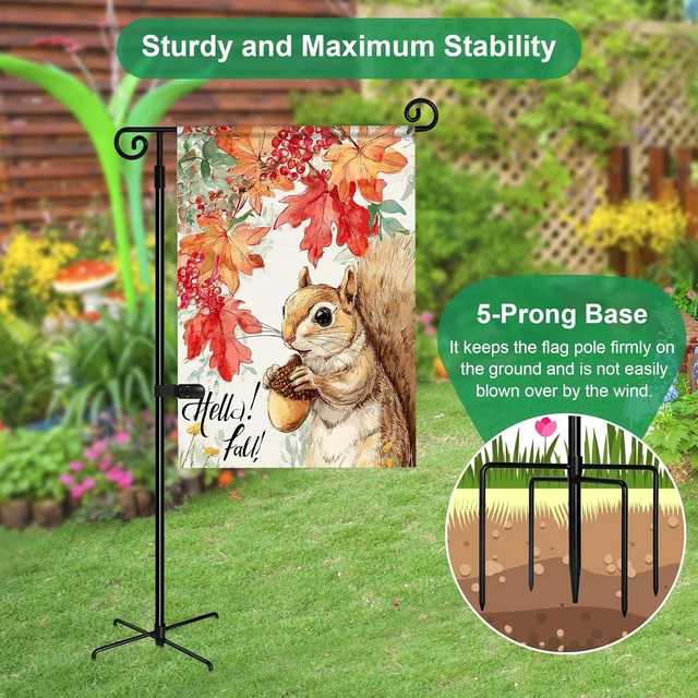 Alt view image 3 of 7 - Garden Flag Holder with 5 Prong Base,Stable Design Garden Flag Stand for Outside,Spiral Design Yard Flags Holder with Clip for Porch Yard Decorations Outdoor