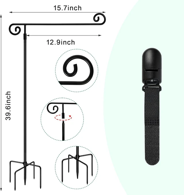 Alt view image 5 of 7 - Garden Flag Holder with 5 Prong Base,Stable Design Garden Flag Stand for Outside,Spiral Design Yard Flags Holder with Clip for Porch Yard Decorations Outdoor