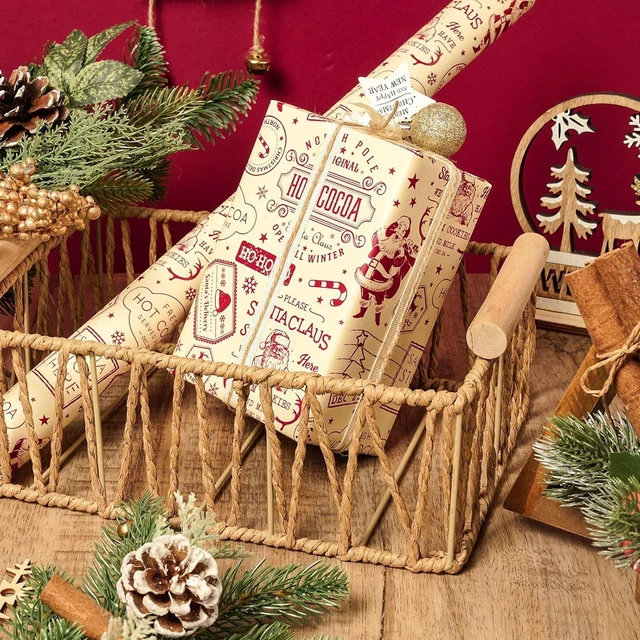 Alt view image 5 of 7 - CozyNestFinds Vintage Christmas Wrapping Paper Roll, Vintage Newspaper Style Santa Claus, Hot Cocoa Nostalgic Design Cream Red Retro Holiday Party Gift Wrap, DIY Crafts, Mini Roll 17in x 16.4 Ft