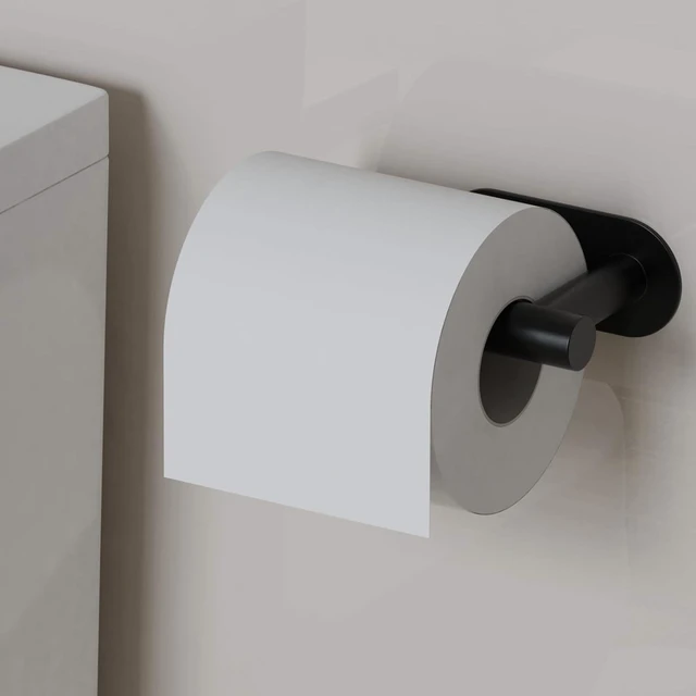 Alt view image 3 of 7 - RV Toilet Paper Holder - Self-Adhesive Wall Mount, No Drill Required, Black Stainless Steel, Includes 2 Hooks - RV Paper Towel Holder for Campers, Bathrooms, and Kitchens