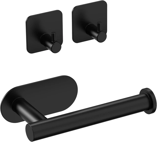 Main image of RV Toilet Paper Holder - Self-Adhesive Wall Mount, No Drill Required, Black Stainless Steel, Includes 2 Hooks - RV Paper Towel Holder for Campers, Bathrooms, and Kitchens