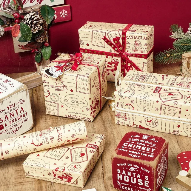 Alt view image 7 of 7 - CozyNestFinds Vintage Christmas Wrapping Paper Roll, Vintage Newspaper Style Santa Claus, Hot Cocoa Nostalgic Design Cream Red Retro Holiday Party Gift Wrap, DIY Crafts, Mini Roll 17in x 16.4 Ft