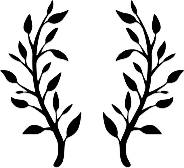 Main image of 2 Pieces Metal Tree Leaf Wall Décor Branch Leaf Wall Art for Indoor Outdoor Garden Home Bedroom Living Room Decorations (Black)