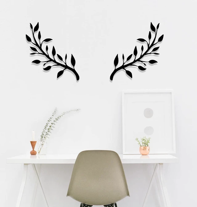 Alt view image 3 of 7 - 2 Pieces Metal Tree Leaf Wall Décor Branch Leaf Wall Art for Indoor Outdoor Garden Home Bedroom Living Room Decorations (Black)