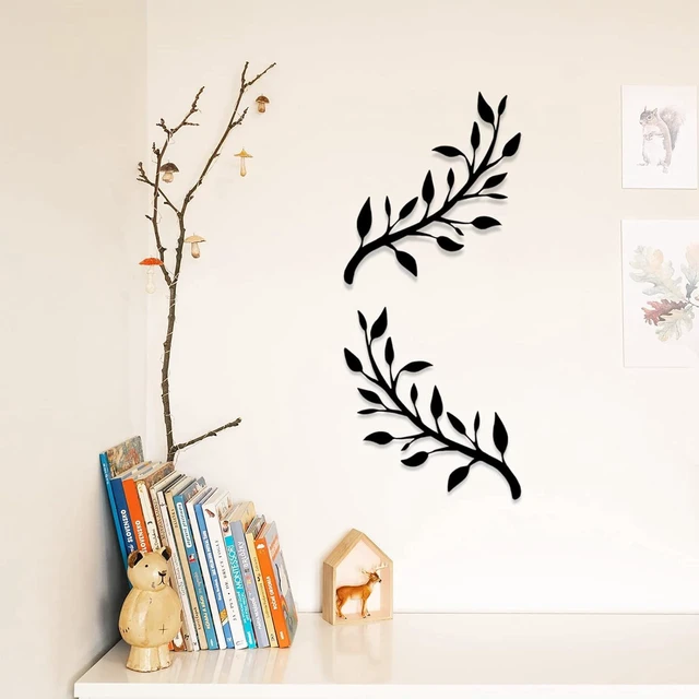 Alt view image 5 of 7 - 2 Pieces Metal Tree Leaf Wall Décor Branch Leaf Wall Art for Indoor Outdoor Garden Home Bedroom Living Room Decorations (Black)
