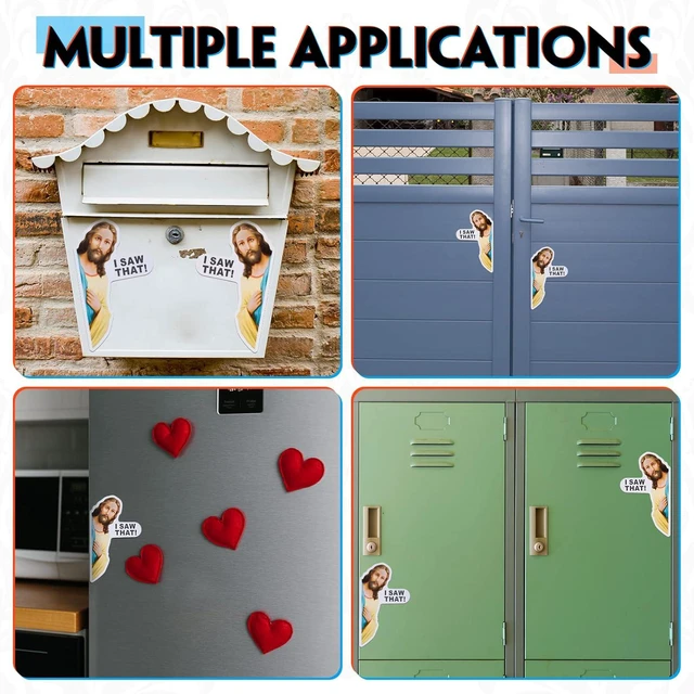 Alt view image 4 of 7 - KitchenKey 6 Pcs I Saw That Jesus Magnetic Sticker Funny Cruise Car Magnets Waterproof Peeking Refrigerator Magnets Magnetic Decal for Christmas Kitchen Vehicle Laptop Locker, 3.54 x 5.91 Inches