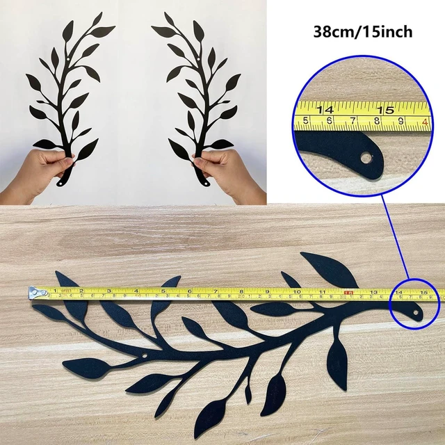 Alt view image 7 of 7 - 2 Pieces Metal Tree Leaf Wall Décor Branch Leaf Wall Art for Indoor Outdoor Garden Home Bedroom Living Room Decorations (Black)