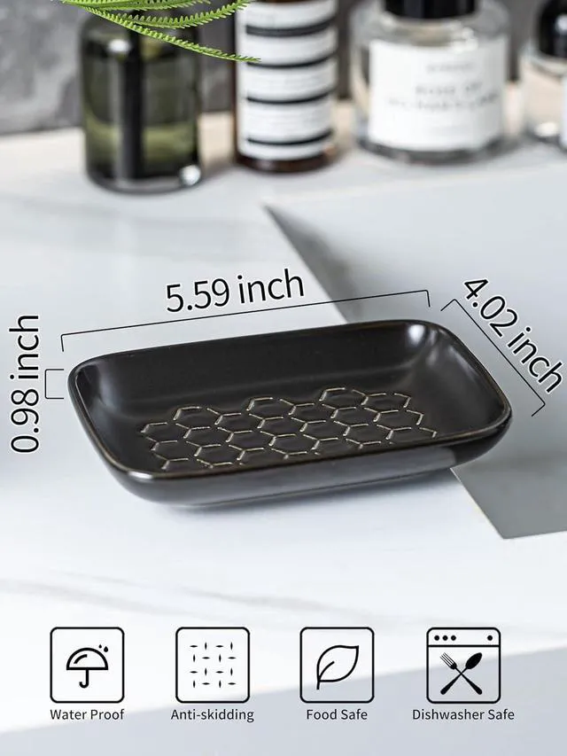 Alt view image 2 of 7 - CozyNestFinds Soap Dish for Shower, Bar Soap Holder, Ceramic Soap Dishes for Bar Soap, Sponge Holder Soap Saver Soap Tray for Bathroom Kitchen Sink, 5.5 Inch, Black