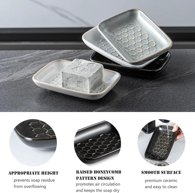 Alt view image 4 of 7 - CozyNestFinds Soap Dish for Shower, Bar Soap Holder, Ceramic Soap Dishes for Bar Soap, Sponge Holder Soap Saver Soap Tray for Bathroom Kitchen Sink, 5.5 Inch, Black