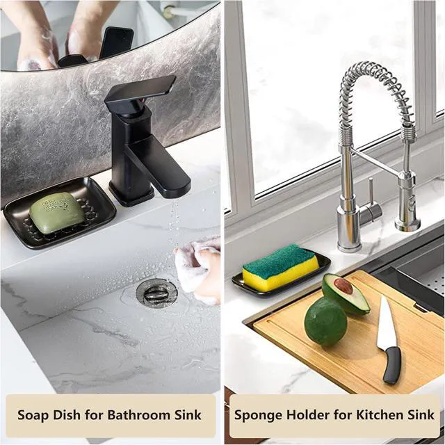 Alt view image 7 of 7 - CozyNestFinds Soap Dish for Shower, Bar Soap Holder, Ceramic Soap Dishes for Bar Soap, Sponge Holder Soap Saver Soap Tray for Bathroom Kitchen Sink, 5.5 Inch, Black