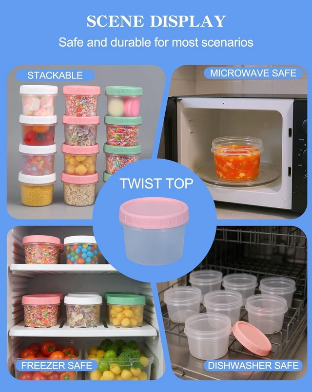 Alt view image 4 of 7 - Food Storage Containers - 12 Pack 5.4 oz Freezer Storage Containers with Twist Top Lids, Leakproof, BPA Free, Microwave & Dishwasher Safe Takeout Container - Ideal for Soup and More