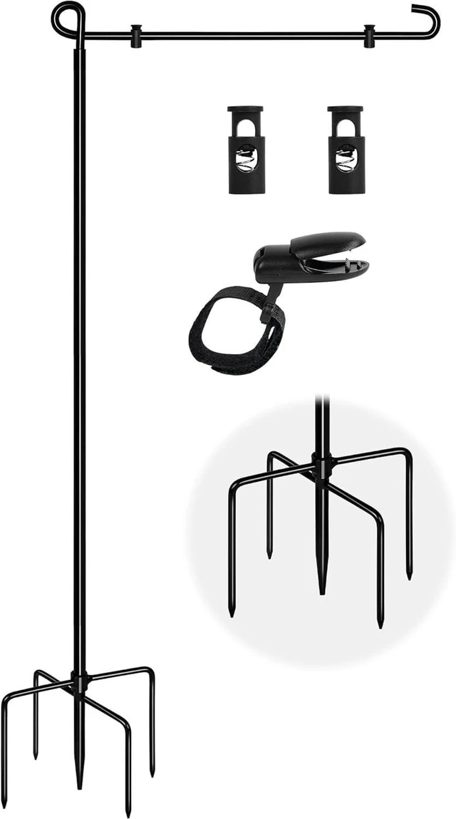 Main image of CozyNestFinds Garden Flag Stand with 5 Prong Base,Stable Design Garden Flag Holder for Outside,Waterproof Coated Yard Flags Pole Holder with Clip and Stopper for Outside House,Lawn,Yard Decorations