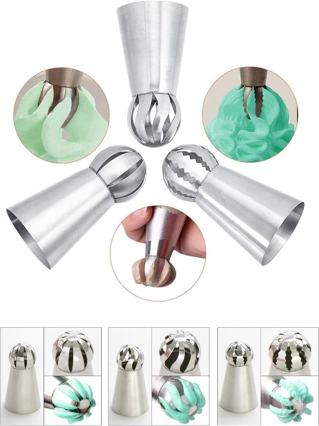Alt view image 3 of 7 - KitchenKey Russian Ball Piping Tips Set with Bags,3 Pcs Russian Piping Tips Flower for Cake Decorating & 20 Disposable Pastry Bags 12inch for Frosting