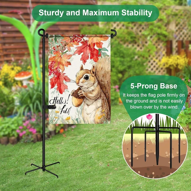 Alt view image 3 of 7 - CozyNestFinds Garden Flag Stand with 5 Prong Base,Stable Design Garden Flag Holder for Outside,Waterproof Coated Yard Flags Pole Holder with Clip and Stopper for Outside House,Lawn,Yard Decorations