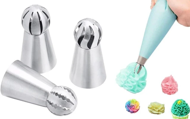 Alt view image 5 of 7 - KitchenKey Russian Ball Piping Tips Set with Bags,3 Pcs Russian Piping Tips Flower for Cake Decorating & 20 Disposable Pastry Bags 12inch for Frosting