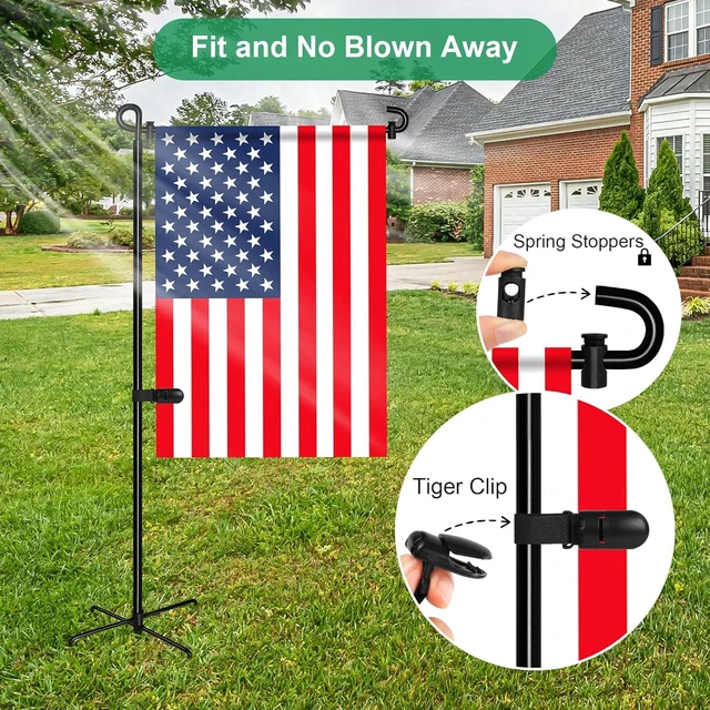 Alt view image 4 of 7 - CozyNestFinds Garden Flag Stand with 5 Prong Base,Stable Design Garden Flag Holder for Outside,Waterproof Coated Yard Flags Pole Holder with Clip and Stopper for Outside House,Lawn,Yard Decorations