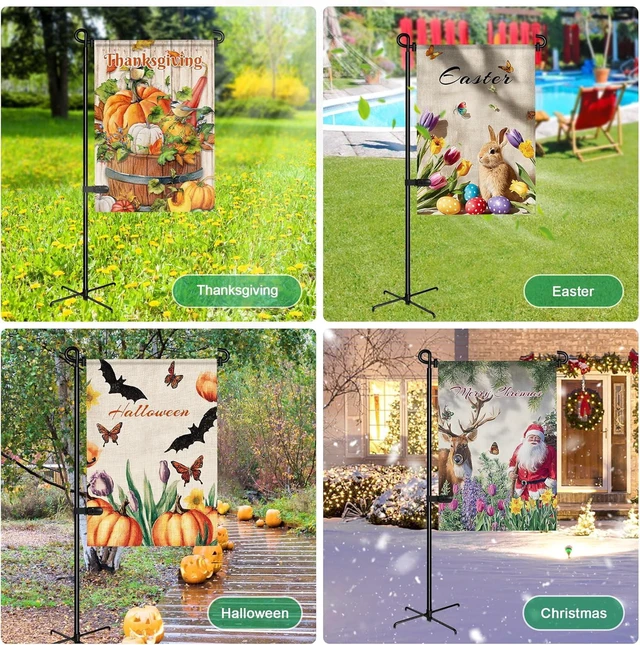 Alt view image 6 of 7 - CozyNestFinds Garden Flag Stand with 5 Prong Base,Stable Design Garden Flag Holder for Outside,Waterproof Coated Yard Flags Pole Holder with Clip and Stopper for Outside House,Lawn,Yard Decorations