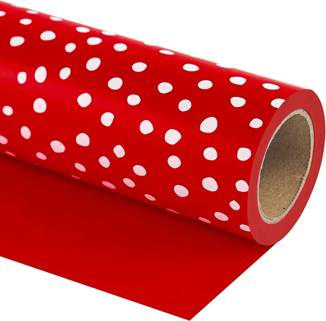 Main image of CozyNestFinds Reversible Wrapping Paper - Mini Roll - 17 Inch X 33 Feet - Red and Delicate Polka Dots Design for Birthday, Holiday, Wedding, Baby Shower