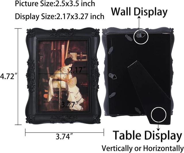 Alt view image 2 of 7 - CozyNestFinds Wallet Size Picture Frames 2.5 x 3.5 Small Vintage Picture Frames Antique Gallery Wall Decor with Victorian Style for Wall Mount and Tabletop Display Retro Home Decor, Black