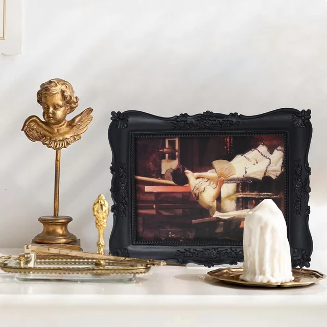 Alt view image 4 of 7 - CozyNestFinds Wallet Size Picture Frames 2.5 x 3.5 Small Vintage Picture Frames Antique Gallery Wall Decor with Victorian Style for Wall Mount and Tabletop Display Retro Home Decor, Black