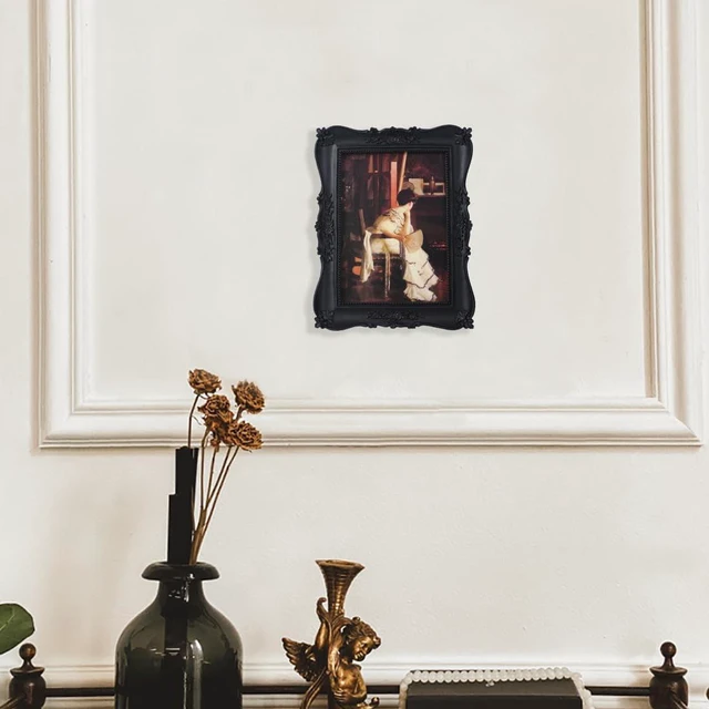 Alt view image 6 of 7 - CozyNestFinds Wallet Size Picture Frames 2.5 x 3.5 Small Vintage Picture Frames Antique Gallery Wall Decor with Victorian Style for Wall Mount and Tabletop Display Retro Home Decor, Black