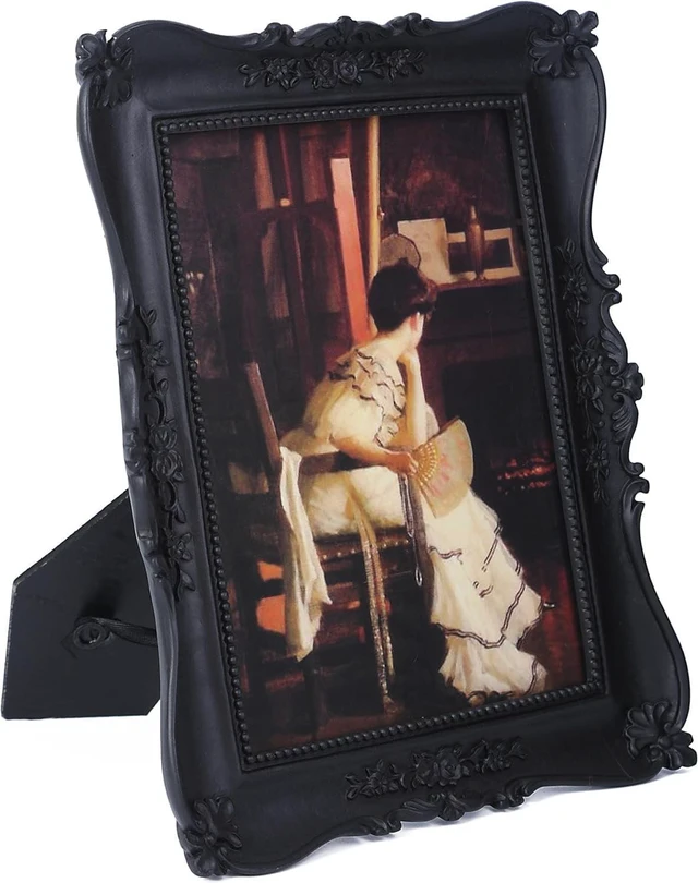 Alt view image 7 of 7 - CozyNestFinds Antique Picture Frames 4x6 Vintage Ornate Gothic Picture Frames Victorian Home Decor Retro Gallery Wall Decor with Front Glass for Wall Mount and Tabletop, Black