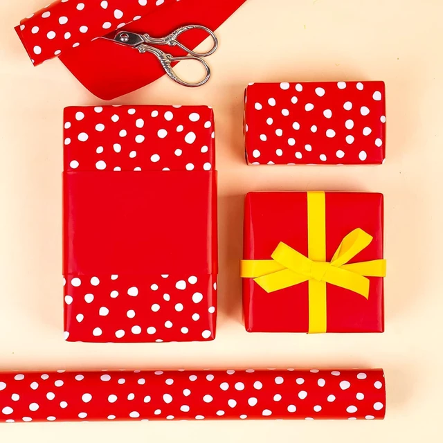 Alt view image 3 of 7 - CozyNestFinds Reversible Wrapping Paper - Mini Roll - 17 Inch X 33 Feet - Red and Delicate Polka Dots Design for Birthday, Holiday, Wedding, Baby Shower