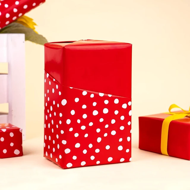 Alt view image 4 of 7 - CozyNestFinds Reversible Wrapping Paper - Mini Roll - 17 Inch X 33 Feet - Red and Delicate Polka Dots Design for Birthday, Holiday, Wedding, Baby Shower