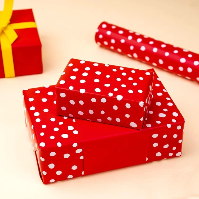 Alt view image 5 of 7 - CozyNestFinds Reversible Wrapping Paper - Mini Roll - 17 Inch X 33 Feet - Red and Delicate Polka Dots Design for Birthday, Holiday, Wedding, Baby Shower
