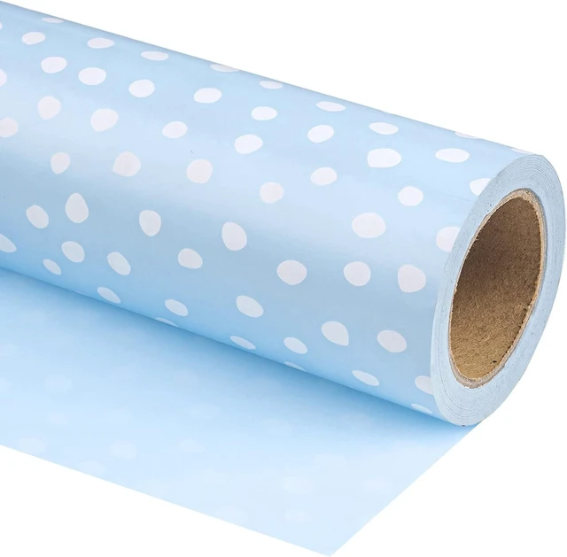 Main image of CozyNestFinds Reversible Wrapping Paper - Mini Roll - 17 Inch X 33 Feet - Light Blue and Delicate Polka Dots Design for Birthday, Holiday, Wedding, Baby Shower
