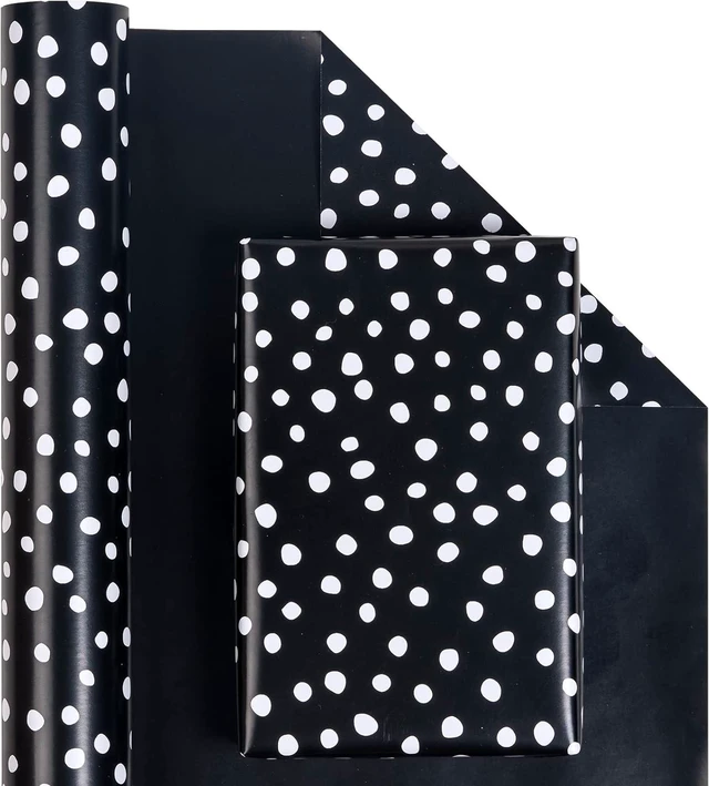 Alt view image 2 of 7 - CozyNestFinds Reversible Wrapping Paper - Mini Roll - 17 Inch X 33 Feet - Black and Delicate Polka Dots Design for Birthday, Holiday, Wedding, Baby Shower