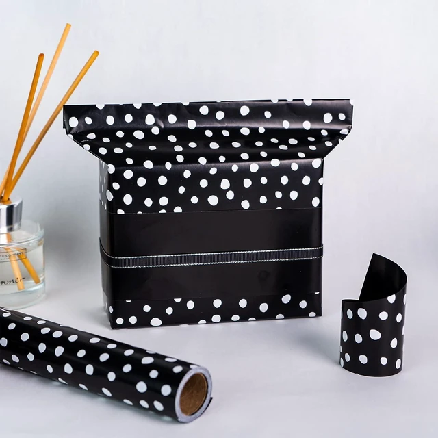 Alt view image 4 of 7 - CozyNestFinds Reversible Wrapping Paper - Mini Roll - 17 Inch X 33 Feet - Black and Delicate Polka Dots Design for Birthday, Holiday, Wedding, Baby Shower