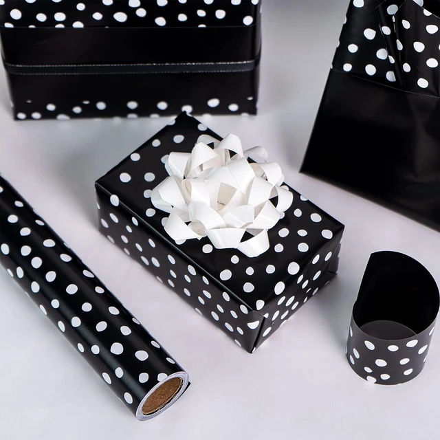 Alt view image 6 of 7 - CozyNestFinds Reversible Wrapping Paper - Mini Roll - 17 Inch X 33 Feet - Black and Delicate Polka Dots Design for Birthday, Holiday, Wedding, Baby Shower