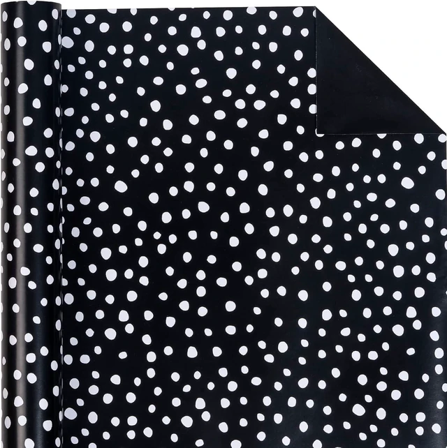 Alt view image 3 of 7 - CozyNestFinds Reversible Wrapping Paper - Mini Roll - 17 Inch X 33 Feet - Black and Delicate Polka Dots Design for Birthday, Holiday, Wedding, Baby Shower