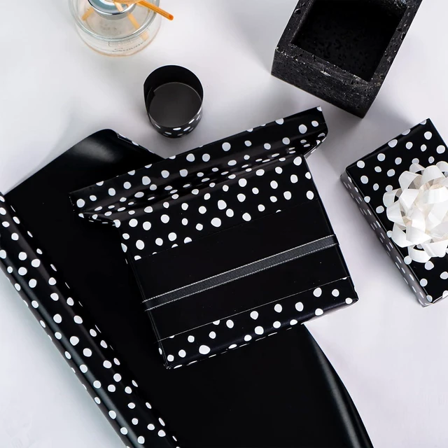 Alt view image 7 of 7 - CozyNestFinds Reversible Wrapping Paper - Mini Roll - 17 Inch X 33 Feet - Black and Delicate Polka Dots Design for Birthday, Holiday, Wedding, Baby Shower