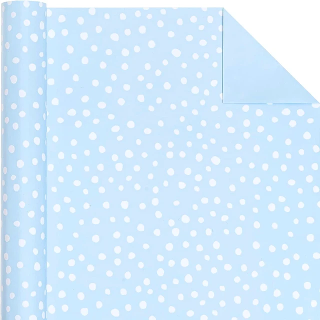 Alt view image 3 of 7 - CozyNestFinds Reversible Wrapping Paper - Mini Roll - 17 Inch X 33 Feet - Light Blue and Delicate Polka Dots Design for Birthday, Holiday, Wedding, Baby Shower
