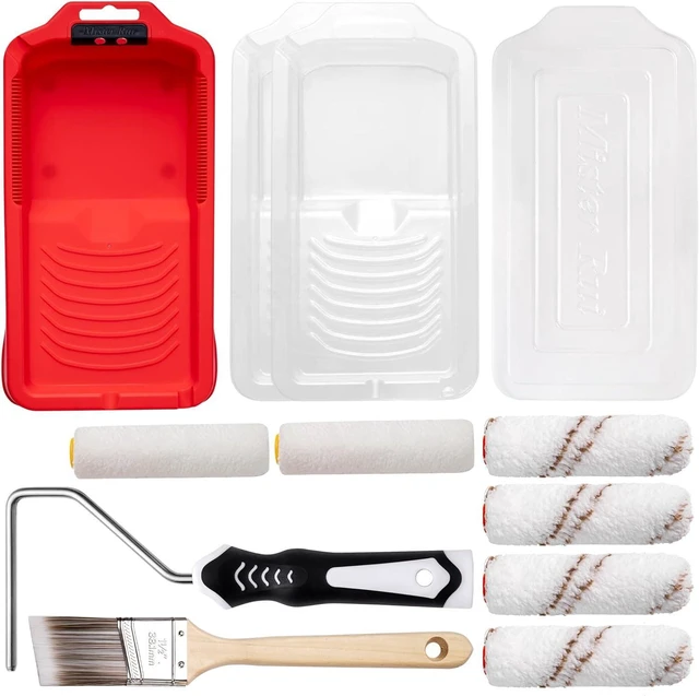Main image of 4 Inch Paint Roller Kit, 12-Piece Professional Tray Set with 6 Microfiber Sleeves, Liner & Cover, Handle, 1.5" Angled Brush - for Walls, Ceilings, Cabinets, DIY & Pro Painting