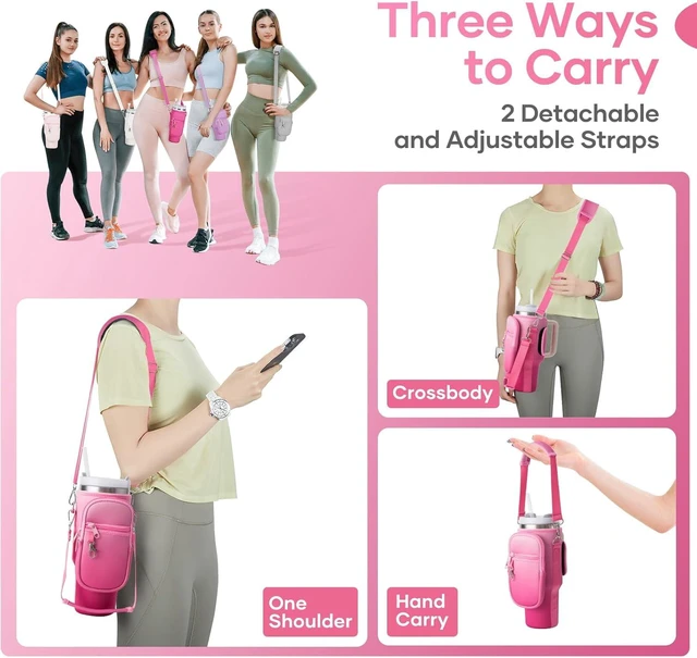 Alt view image 6 of 7 - Water Bottle Carrier Bag for Stanley Cup 40/30oz with Phone Holder Pockets,Neoprene Water Bottle Cross-body Bag with Adjustable Shoulder & Hand Strap Stanley Cup Accessories