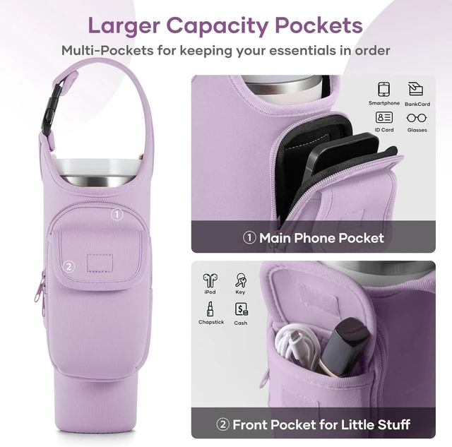 Alt view image 2 of 7 - CozyNestFinds Carrier Bag with Phone&Flap Pockets for Stanley 40/30oz Tumbler with Handle, Insulated Neoprene Cup Holder Carrier Bag w/Shoulder & Handheld Strap Fits Stanley Cup Accessories