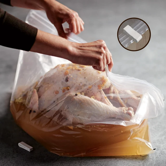 Alt view image 4 of 6 - CozyNestFinds Turkey Brine Bags,22" x26", 2 Pack,Bring Bag For Turkeys Can Holds Up 35lb, Brine Bag For Turkey With 2 Removable Zipper Assist Clips And Cotton Strings, Thickened Turkeys Marinade bags