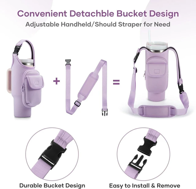 Alt view image 3 of 7 - CozyNestFinds Carrier Bag with Phone&Flap Pockets for Stanley 40/30oz Tumbler with Handle, Insulated Neoprene Cup Holder Carrier Bag w/Shoulder & Handheld Strap Fits Stanley Cup Accessories