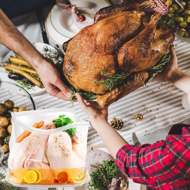 Alt view image 5 of 6 - CozyNestFinds Turkey Brine Bags,22" x26", 2 Pack,Bring Bag For Turkeys Can Holds Up 35lb, Brine Bag For Turkey With 2 Removable Zipper Assist Clips And Cotton Strings, Thickened Turkeys Marinade bags