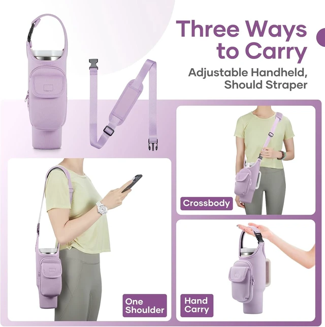 Alt view image 4 of 7 - CozyNestFinds Carrier Bag with Phone&Flap Pockets for Stanley 40/30oz Tumbler with Handle, Insulated Neoprene Cup Holder Carrier Bag w/Shoulder & Handheld Strap Fits Stanley Cup Accessories