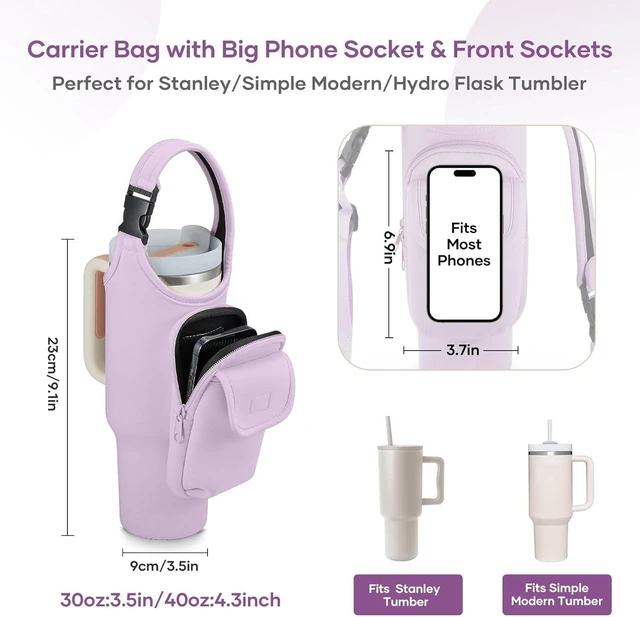 Alt view image 6 of 7 - CozyNestFinds Carrier Bag with Phone&Flap Pockets for Stanley 40/30oz Tumbler with Handle, Insulated Neoprene Cup Holder Carrier Bag w/Shoulder & Handheld Strap Fits Stanley Cup Accessories
