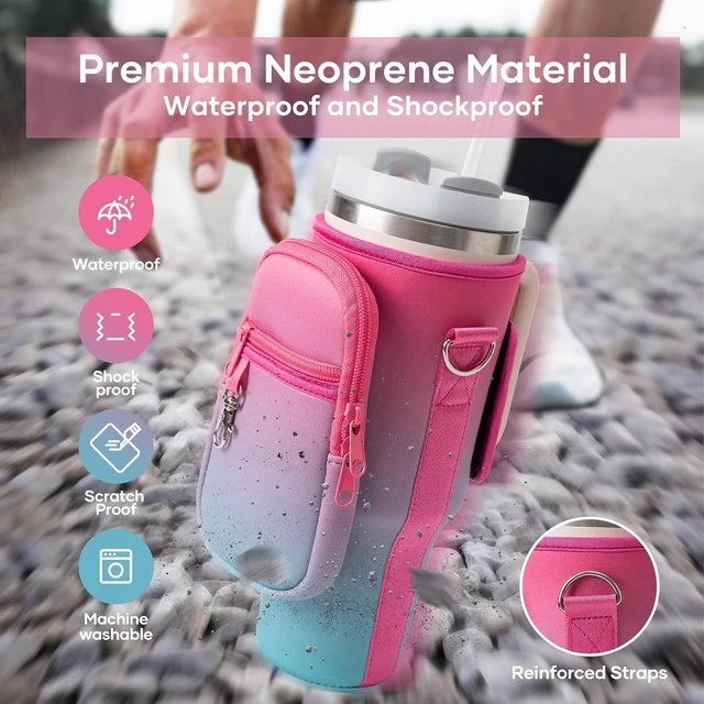 Alt view image 3 of 7 - CozyNestFinds Water Bottle Carrier Bag for Stanley Cup 40/30oz with Phone Holder Pockets,Neoprene Water Bottle Cross-body Bag with Adjustable Shoulder & Hand Strap Stanley Cup Accessories