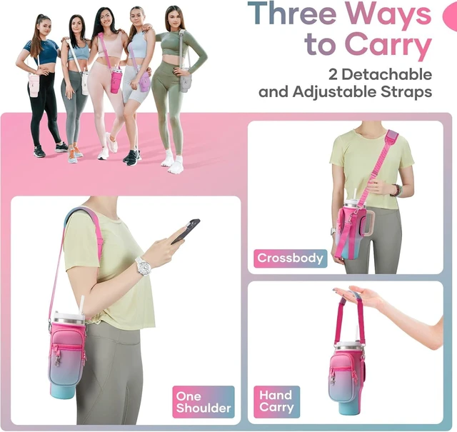 Alt view image 4 of 7 - CozyNestFinds Water Bottle Carrier Bag for Stanley Cup 40/30oz with Phone Holder Pockets,Neoprene Water Bottle Cross-body Bag with Adjustable Shoulder & Hand Strap Stanley Cup Accessories