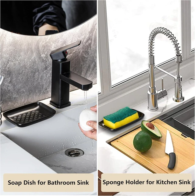 Alt view image 4 of 7 - CozyNestFinds Soap Dish, Shower Soap Holder, Ceramic Soap Dishes for Bar Soap Sponge Shampoo, Soap Saver Tray for Bathroom Kitchen Sink Counter, 5.5 Inch, Black