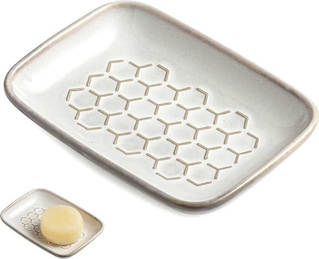 Main image of CozyNestFinds Soap Dish for Shower, Bar Soap Holder, Ceramic Soap Dishes for Bar Soap, Sponge Holder Soap Saver Soap Tray for Bathroom Kitchen Sink, 5.5 Inch, Beige