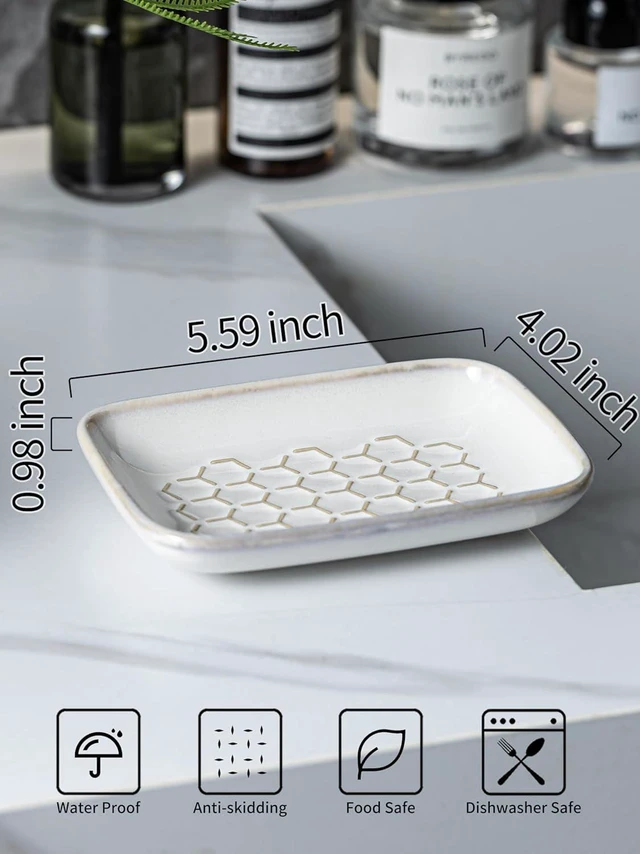 Alt view image 2 of 7 - CozyNestFinds Soap Dish for Shower, Bar Soap Holder, Ceramic Soap Dishes for Bar Soap, Sponge Holder Soap Saver Soap Tray for Bathroom Kitchen Sink, 5.5 Inch, Beige